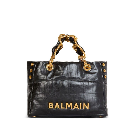 Balmain 1945 Soft PB-monogrammed crinkled small leather tote bag Shopper