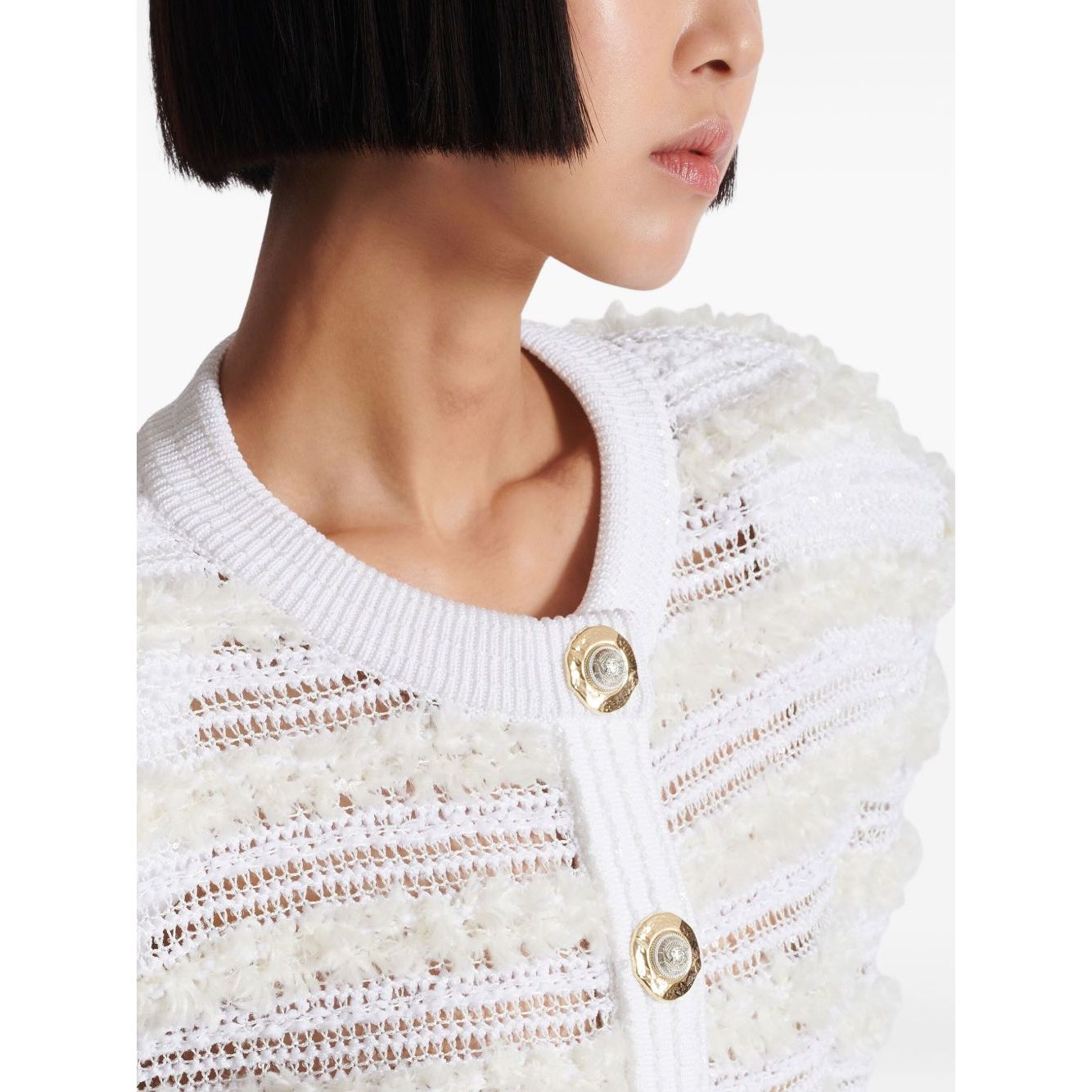 Balmain Long-sleeved tweed-effect knit cardigan