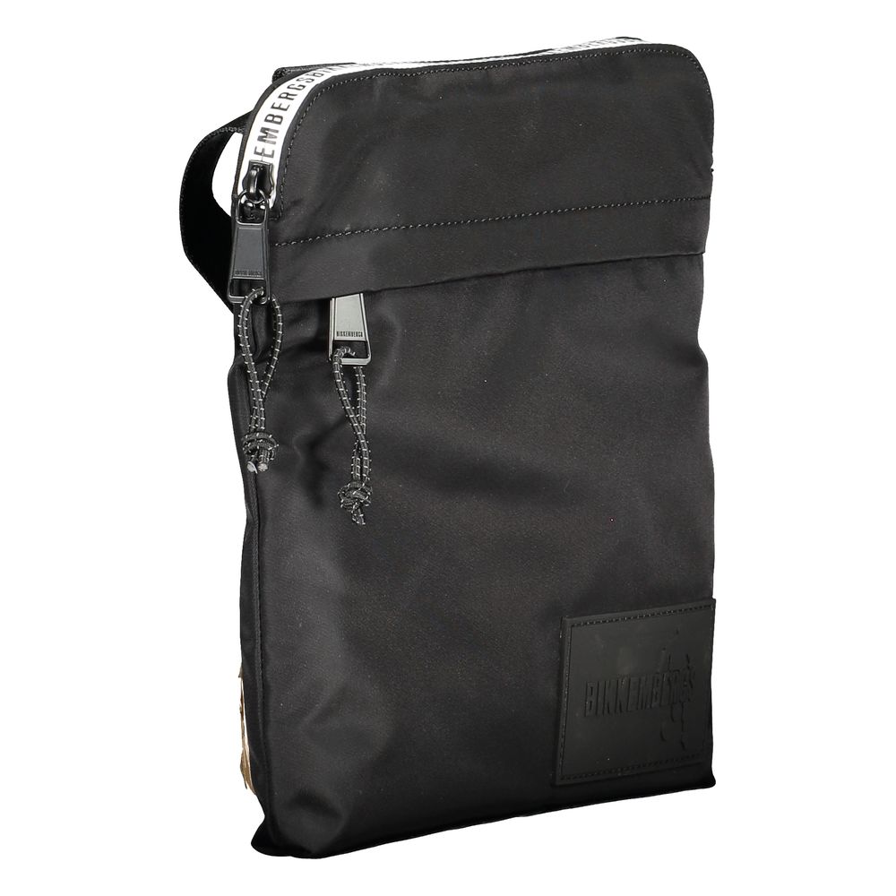 Bikkembergs Black Nylon Shoulder Bag with adjustable strap, external and internal pockets, contrasting details, and zip closure
