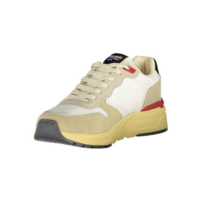 Blauer Beige Polyester Men Sneaker with leather and polyethylene details, featuring a prominent logo and stylish beige hue.