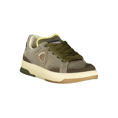 Blauer Green Leather Men Sneaker with contrasting details and removable footbed for comfort, featuring Blauer logo on side.