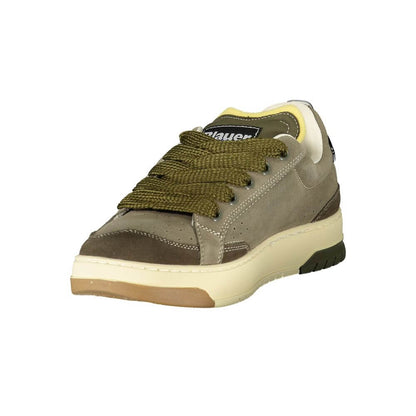 Blauer Green Leather Men Sneaker with contrasting details and removable footbed, showcasing the Blauer logo for style and comfort.