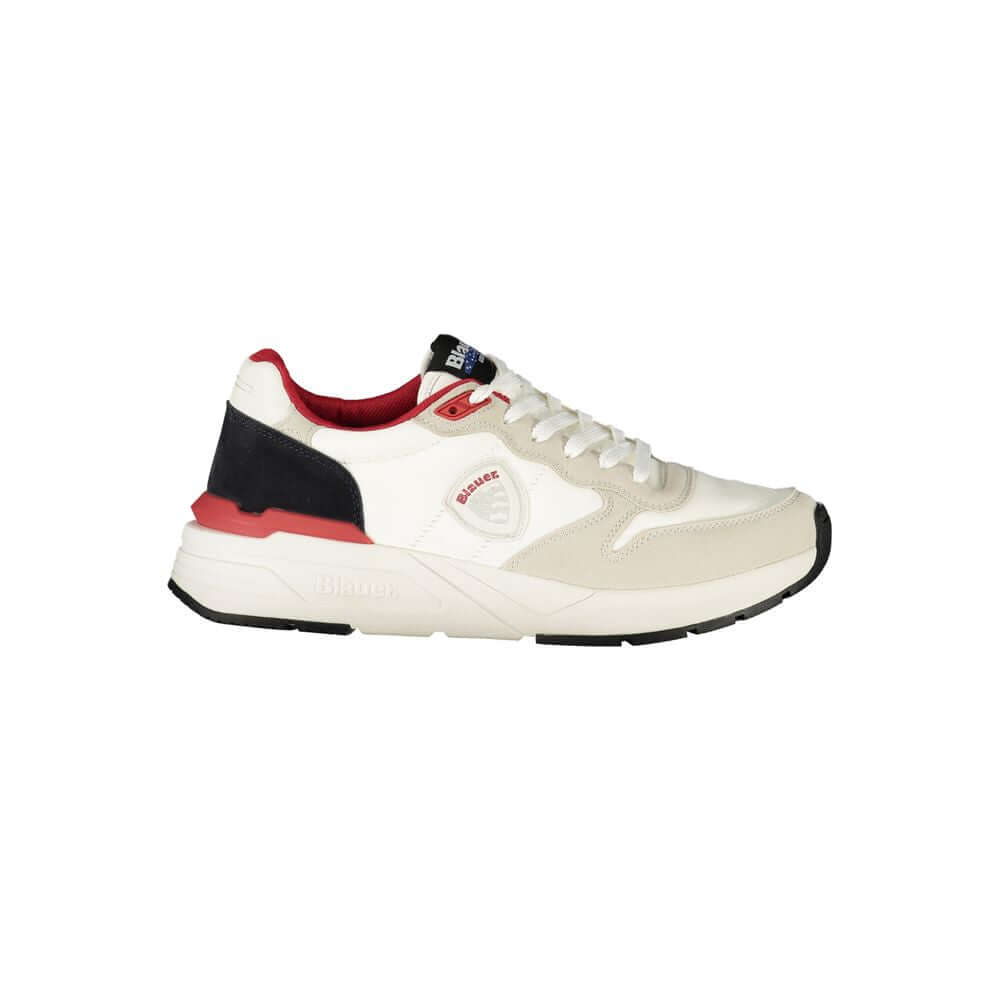 Blauer White Polyester Men Sneaker with red details and black accents, showcasing style and comfort for a fashion-forward look.