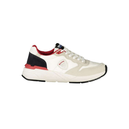 Blauer White Polyester Men Sneaker with red details and black accents, showcasing style and comfort for a fashion-forward look.