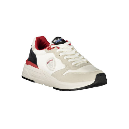 Blauer White Polyester Men Sneaker with red details and Blauer logo for fashion-forward style