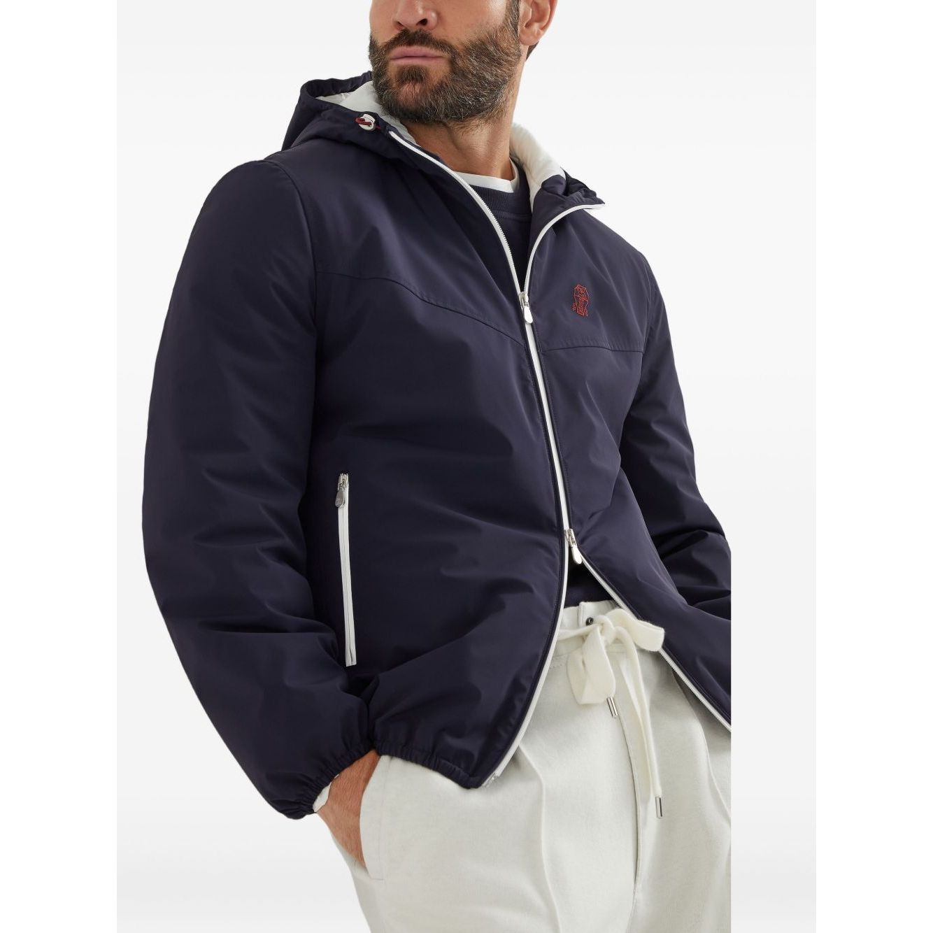 Brunello Cucinelli Bonded nylon hooded vest with Thermore padding and logo