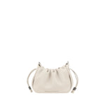 Brunello Cucinelli Bucket Mellow mini Shoulder Bag in brown leather with shiny jewelry strap and drawstring closure.