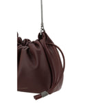 Brunello Cucinelli Bucket Mellow mini Shoulder Bag in brown leather with luxurious jewelry strap and drawstring closure.