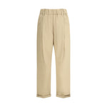 Alt Tag: Brunello Cucinelli Cotton Elasticated Pants with elastic waist and belt loops, featuring side and back pockets, in beige color.