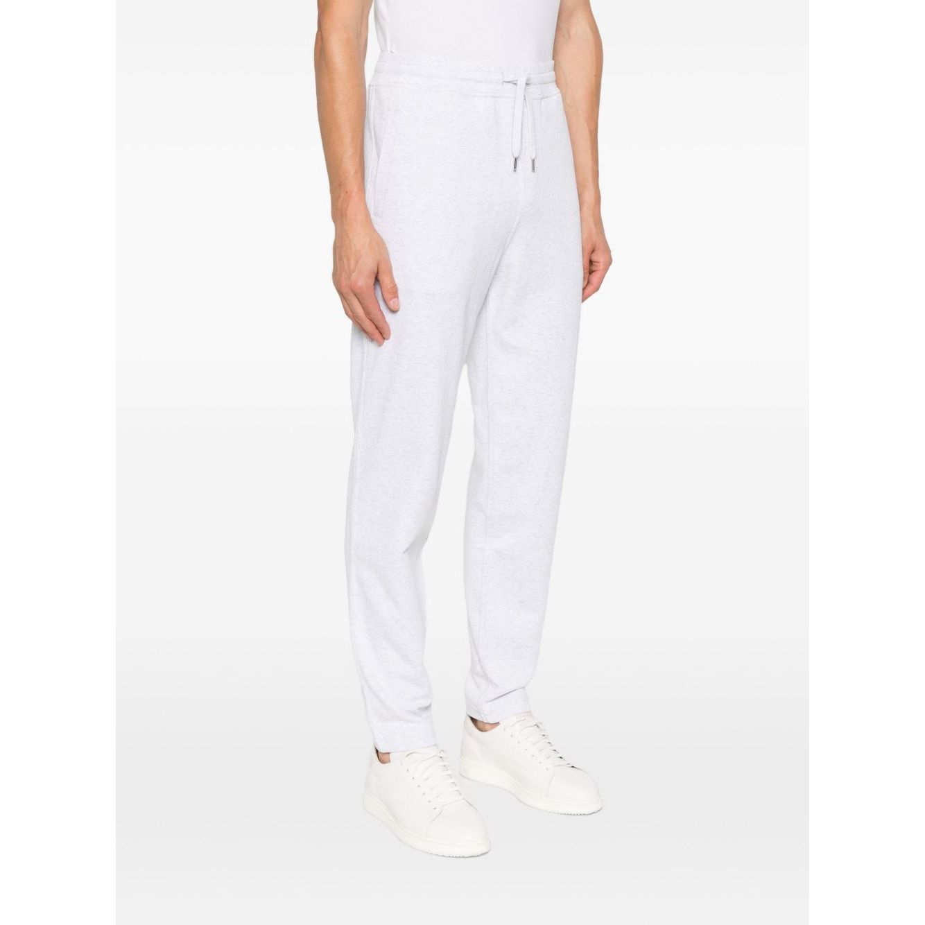 Brunello Cucinelli Cotton track pants in light grey with elasticated drawstring waistband and side slit pockets