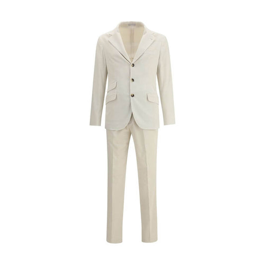 Brunello Cucinelli Cream Cotton Two-Piece Suit with blazer and trousers for elegant formal wear.