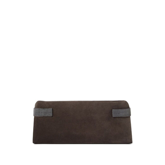 Brunello Cucinelli Essence pouch bag in suede with precious bands