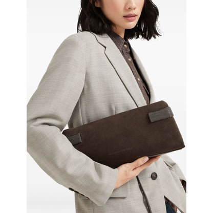 Brunello Cucinelli Essence pouch bag in suede with precious bands