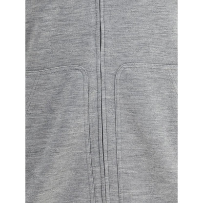 Brunello Cucinelli Gray Cashmere Sweatshirt showcasing double-slider zipper and patch pockets for convenience.