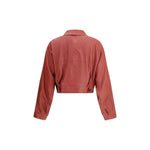 Back view of a Brunello Cucinelli Leather Jacket with classic collar and button details in a stylish design.