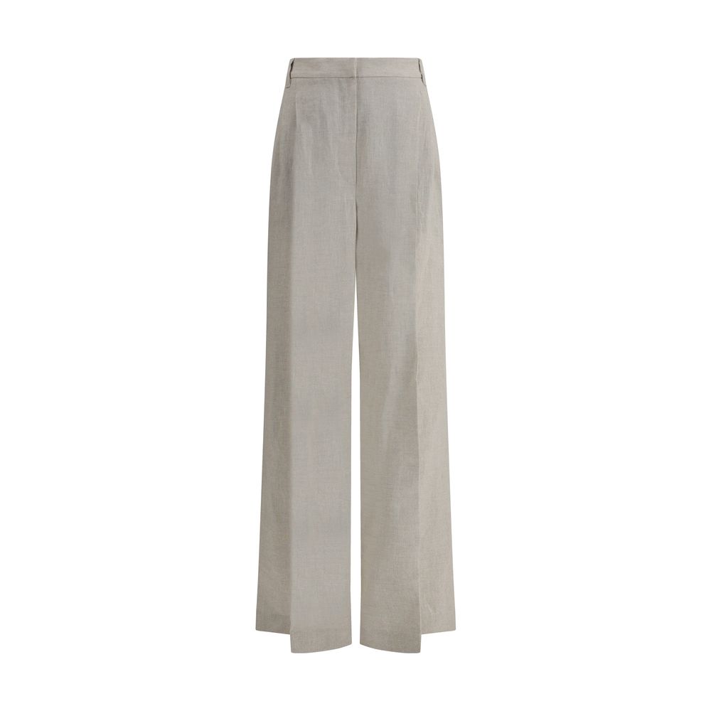 Brunello Cucinelli Linen Pants with wide-leg design, lamé details, and jewel embellishments for a sophisticated look.