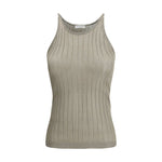 Brunello Cucinelli Lurex Tank Top with ribbed design and elegant fit, showcasing luxurious luminous fabric and sophisticated style.