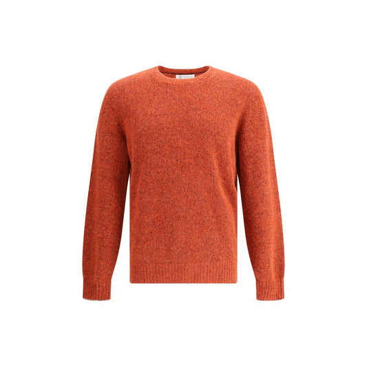 Brunello Cucinelli Orange Alpaca Vicugna Pacos Sweatshirt with ribbed crew neck, cuffs, and hem, showcasing a modern mélange pattern.