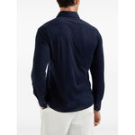 Back view of Brunello Cucinelli Shirts Blue, showcasing long sleeves and buttoned cuffs, made of silk and cotton blend.