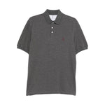 Brunello Cucinelli Short-sleeve polo shirt in grey with polo collar and button fastening, featuring embroidered logo on cotton material.