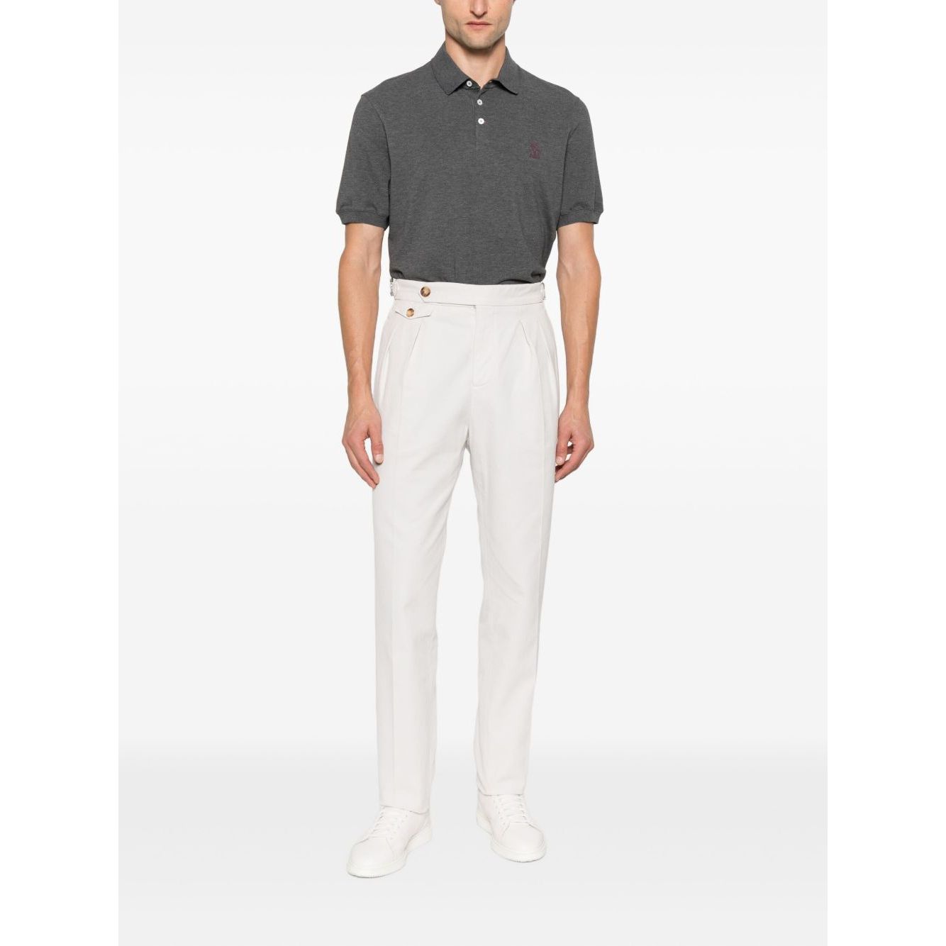 Brunello Cucinelli Short-sleeve polo shirt in grey with polo collar, button fastening, and embroidered logo made of cotton.