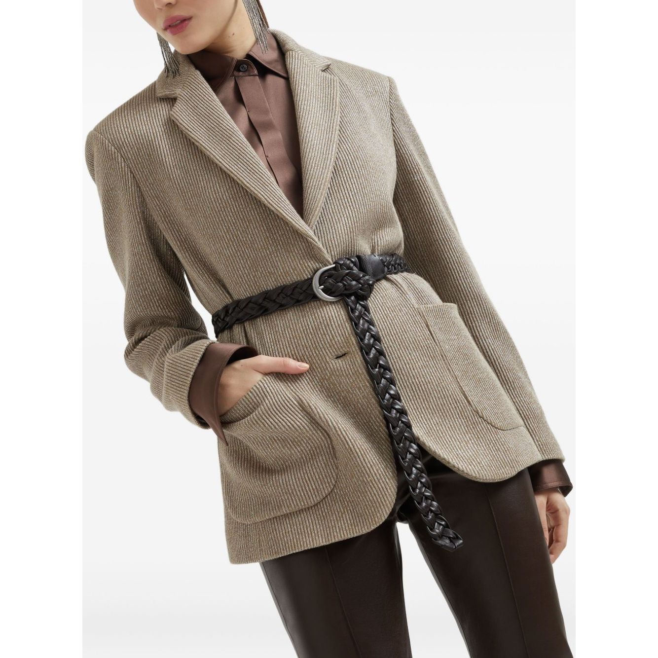 Brunello Cucinelli Sparkling cotton and viscose English rib knit blazer with monili