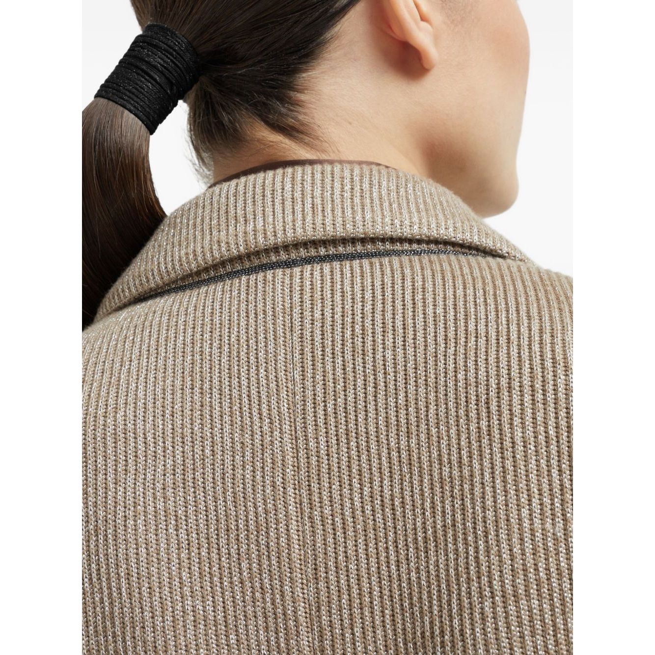 Brunello Cucinelli Sparkling cotton and viscose English rib knit blazer with monili