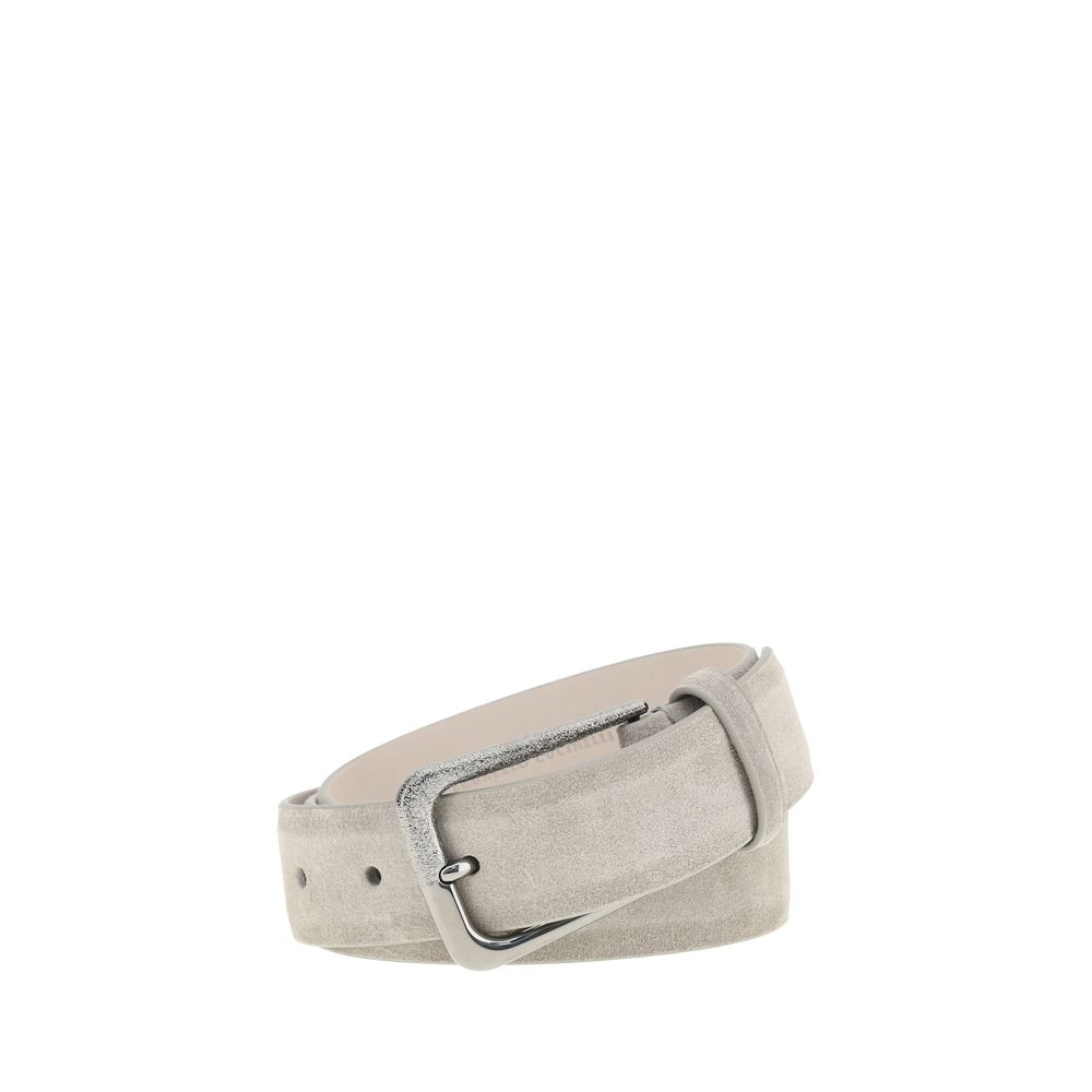 Brunello Cucinelli Suede Belt with square buckle, 3 cm thick, elegant design, made in Italy from high-quality calf leather, SS25 collection.