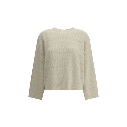 Brunello Cucinelli White Cashmere Cashmere Sweater, ribbed knit, crew neck, wide sleeves, AW25 collection for refined contemporary elegance.