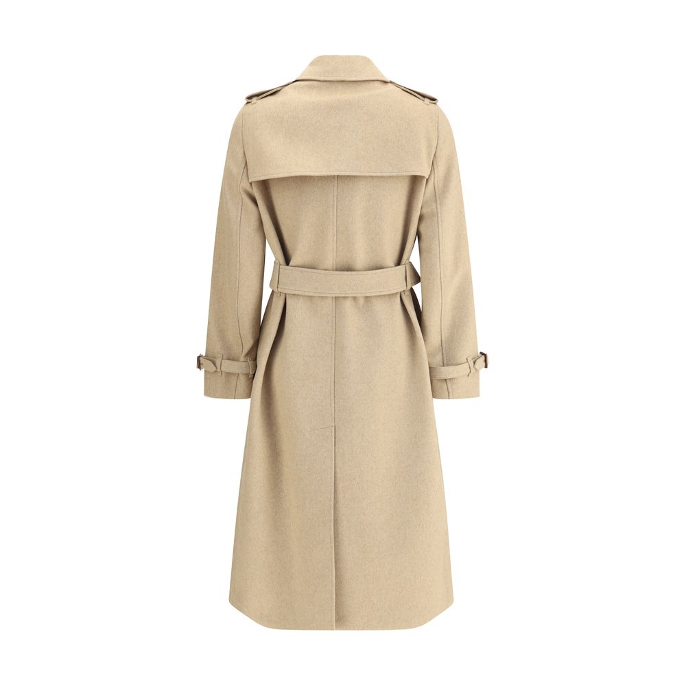 Back view of Burberry Beige Cashmere Coat with structured epaulettes and strappy cuffs.