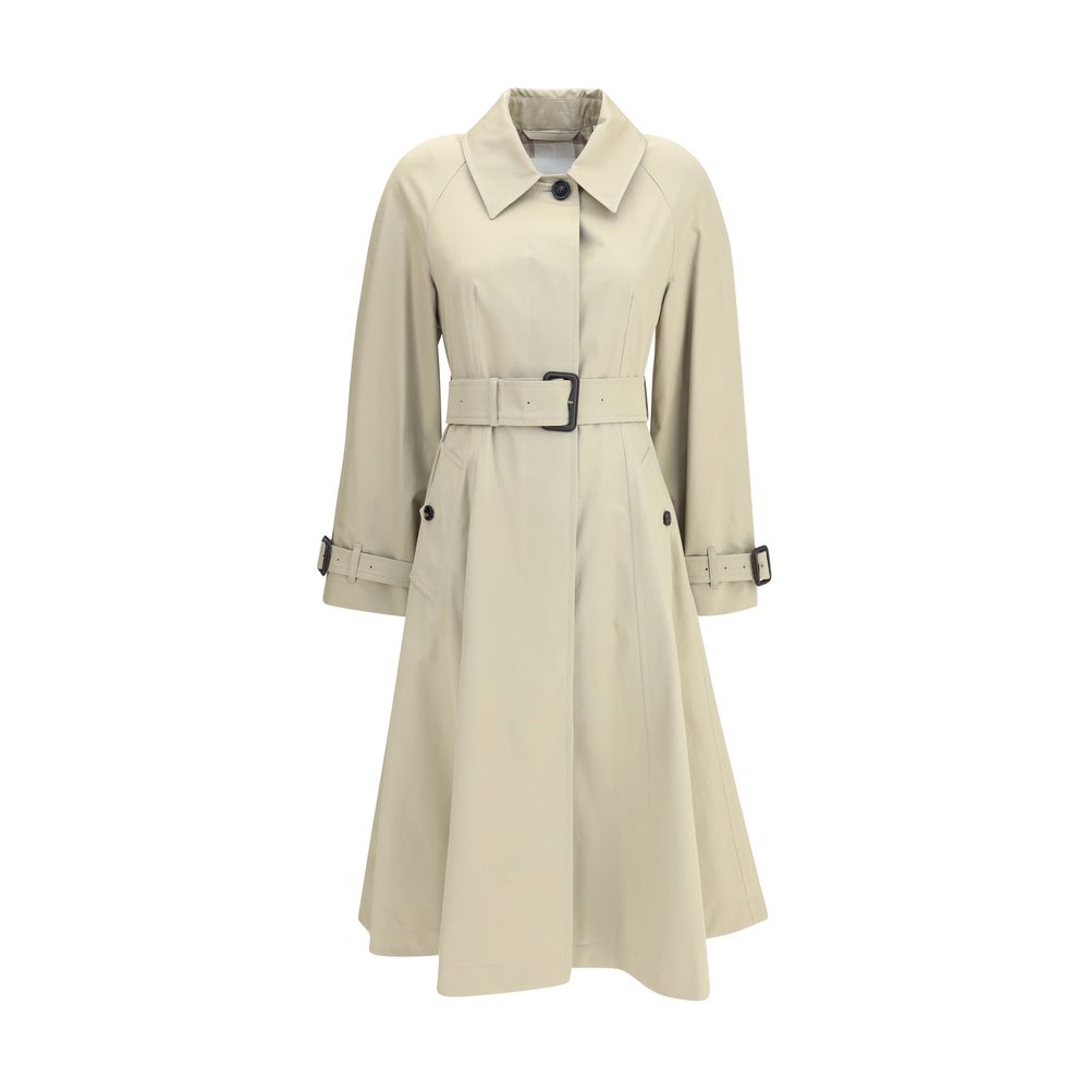 Burberry Beige Cotton Coat, Ellingham fit-and-flare trench with B-buckle waistband and Burberry Check lining.