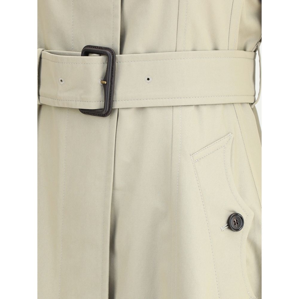 Burberry Beige Cotton Coat with B-buckle waistband and buttoned pocket detail.