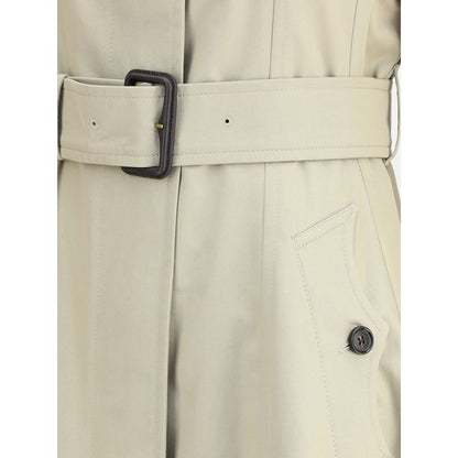 Burberry Beige Cotton Coat with B-buckle waistband and buttoned pocket detail.