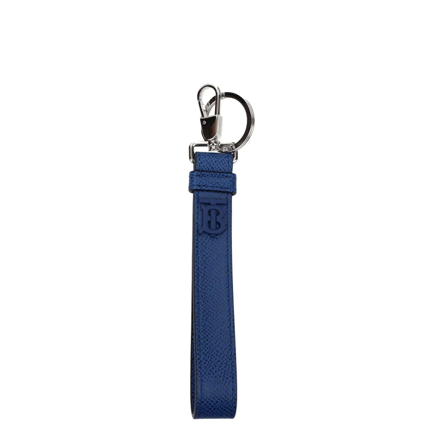 Burberry Blue Leather Keychain with logo and clips closure, casual style in navy blue, size 2x13.5 cm, MPN 8065994.