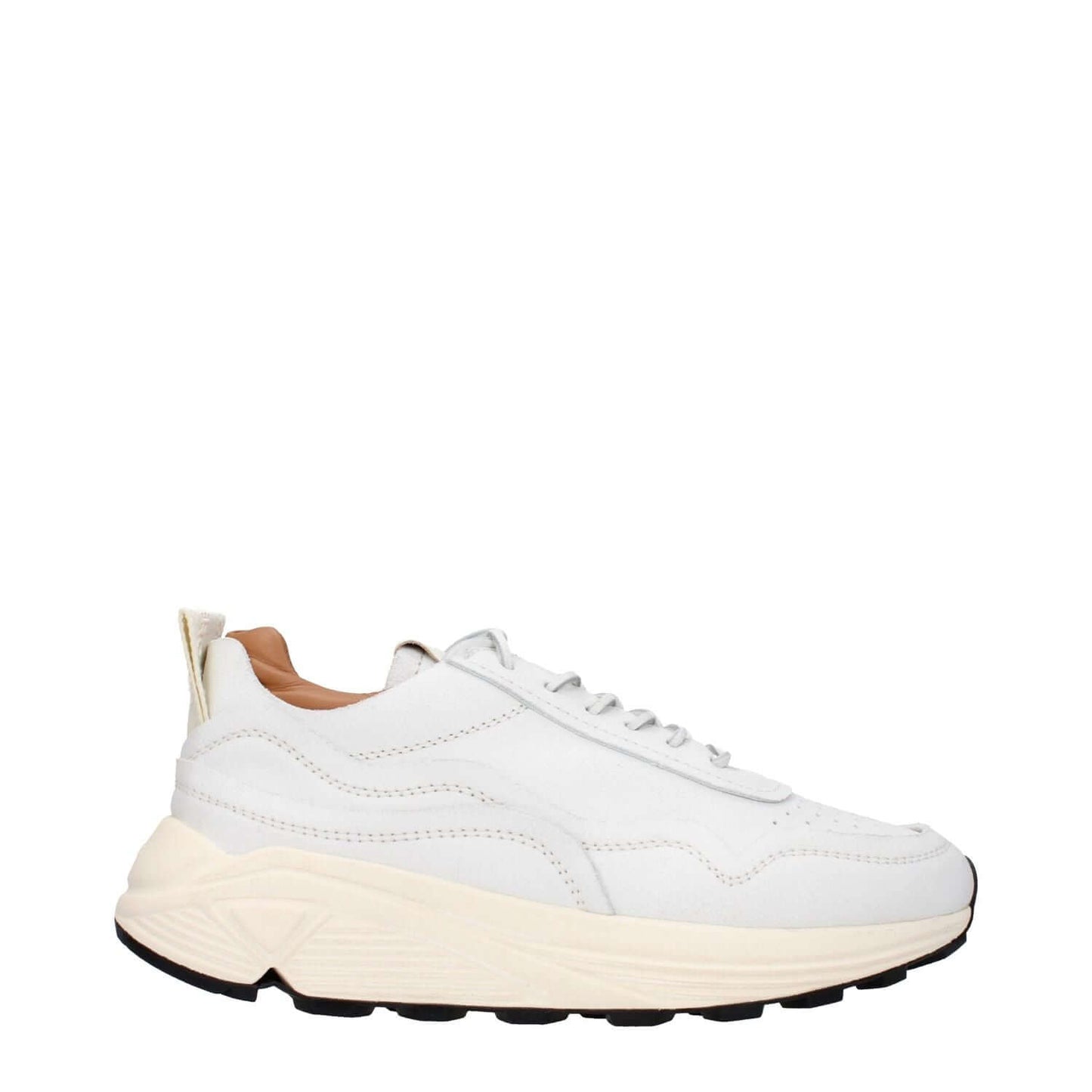 Buttero White Leather Chunky Sneakers with vintage and aged effects, featuring a lace-up closure, rubber sole, and mid heels.