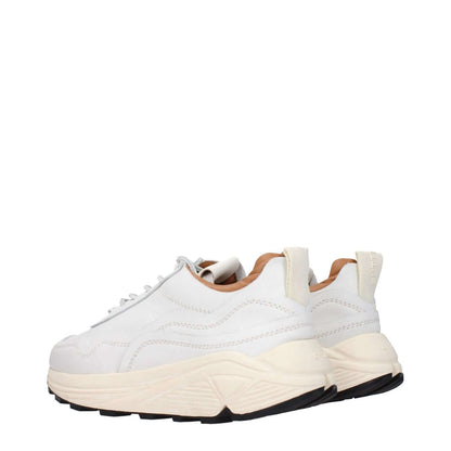 Buttero White Leather Chunky Sneakers with vintage and scratching effects, featuring lace-up closure and mid heel, rear view.