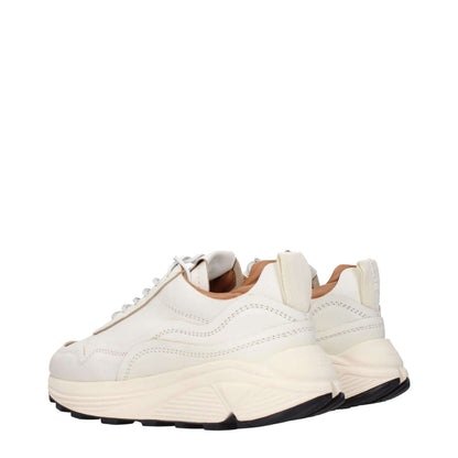 Buttero White Leather Low Top Sneakers with round toe, mid heels, rubber sole, and lace-up closure, showcasing a casual style.