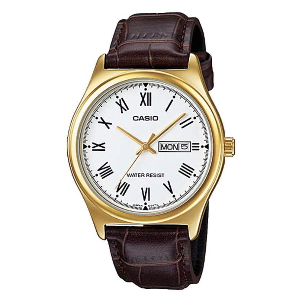CASIO COLLECTION Mod. DAY DATE ROMAN INDEXES, LEATHER - GOLD