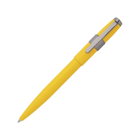 Yellow CERRUTI WRITING FASHION ACCESSORIES Mod. NSC3284S pen with silver accents on a white background.