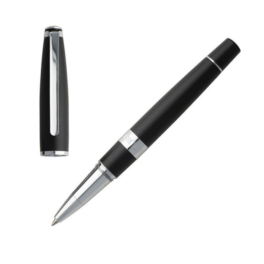 CERRUTI WRITING FASHION ACCESSORIES Mod. NSR9905A luxury pen with black body and silver accents, featuring a cap and smooth writing tip.