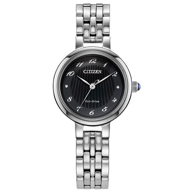 CITIZEN MOD. EM0990-81E stainless steel watch with black dial and Eco-Drive technology.