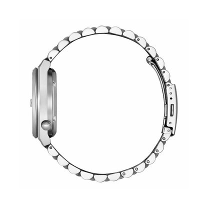 Side view of CITIZEN MOD. NJ0200-50Z wristwatch showcasing stainless steel design and clasp