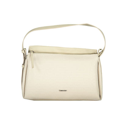 Calvin Klein Beige Polyester Handbag with adjustable handle, internal pocket, contrasting details, and zip closure, made of recycled material.