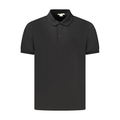 Calvin Klein Black Cotton Men Polo Shirt with classic fit, three-button placket, and logo embroidery.