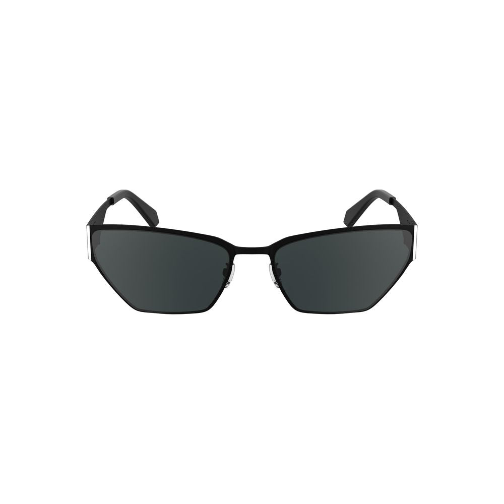 Calvin Klein Black Metal Women Sunglasses with cat-eye smoke lenses and sleek metal frame.