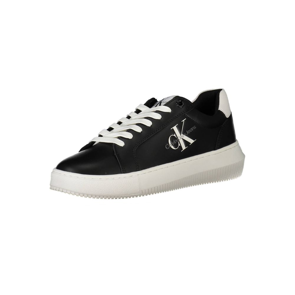 Calvin Klein Black Polyester Women Sneaker with white sole and iconic logo, sustainable design with 50% recycled material.