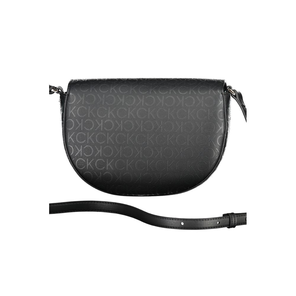 Calvin Klein Black Polyethylene Handbag with adjustable strap, internal card pocket, contrasting details, and logo print.