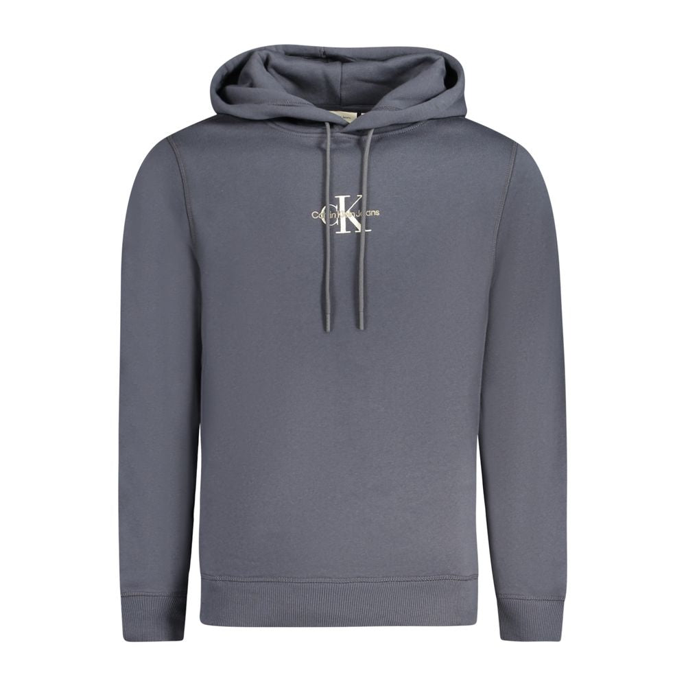 Calvin Klein Blue Cotton Men Sweater with logo embroidery, long sleeve hoodie
