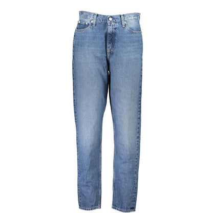Calvin Klein Blue Cotton Women Jean in vintage wash with classic five-pocket design, button and zipper closure, sustainable fashion.