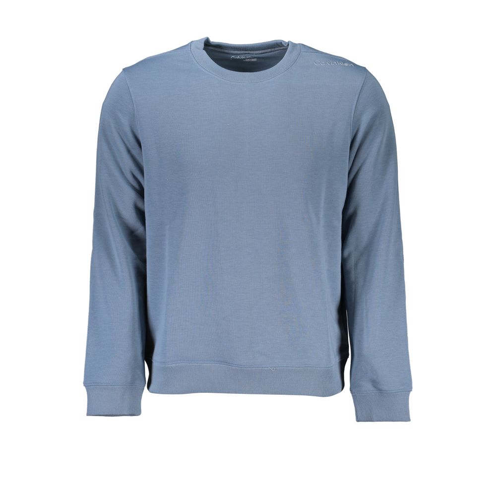 Calvin Klein Blue Polyester Men Sweater with crew neck and long sleeves, featuring iconic CK logo, brushed finish for luxury appeal.
